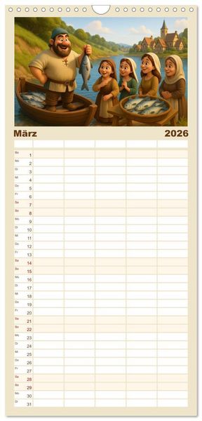 Produktbild: Familienplaner 2026 - Im Mittelalter handgemacht mit 5 Spalten (Wandkalender, 21 x 45 cm) CALVENDO