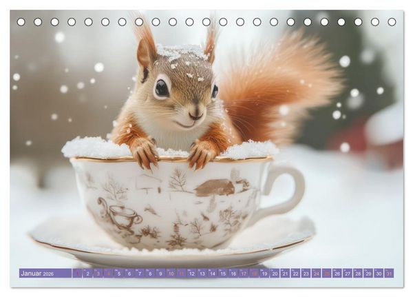 Produktbild: Tiere in Teetassen (Tischkalender 2026 DIN A5 quer), CALVENDO Monatskalender