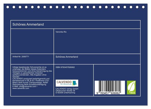 Produktbild: Sch&ouml;nes Ammerland (Tischkalender 2026 DIN A5 quer), CALVENDO Monatskalender