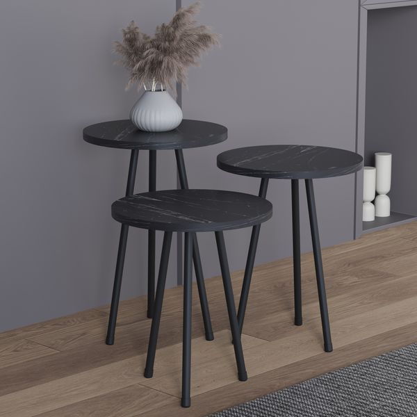 Produktbild: 3 tlg. Holz Beistelltisch Couchtisch Mamor Mirola