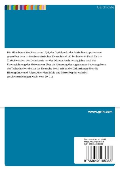 Produktbild: Das M&uuml;nchener Abkommen vom 29./30. September 1938