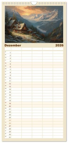 Produktbild: Familienplaner 2026 - Ein Haus in den Bergen mit 5 Spalten (Wandkalender, 21 x 45 cm) CALVENDO