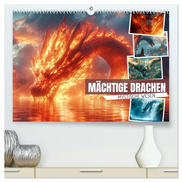 Produktbild: M&Auml;CHTIGE DRACHEN Mystische Wesen (hochwertiger Premium Wandkalender 2026 DIN A2 quer), Kunstdruck in Hochglanz