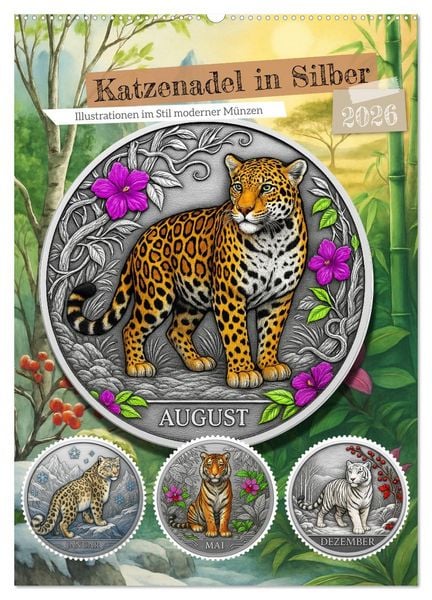 Produktbild: Katzenadel in Silber (Wandkalender 2026 DIN A2 hoch), CALVENDO Monatskalender