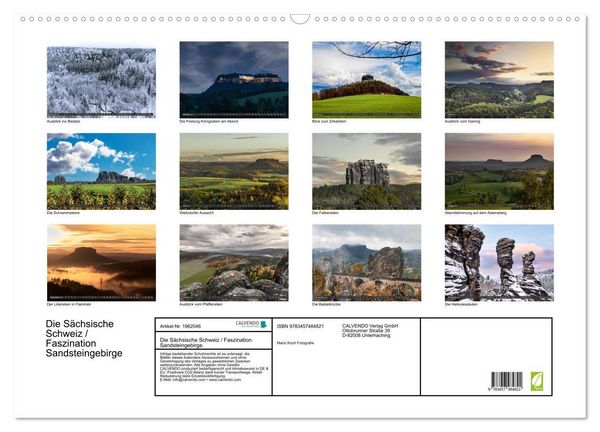 Produktbild: Die S&auml;chsische Schweiz / Faszination Sandsteingebirge (Wandkalender 2026 DIN A2 quer), CALVENDO Monatskalender