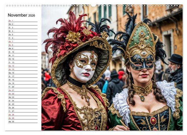 Produktbild: M&auml;rchenhafte Maskerade KI - Karnevalserlebnis in Venedig (Wandkalender 2026 DIN A2 quer), CALVENDO Monatskalender