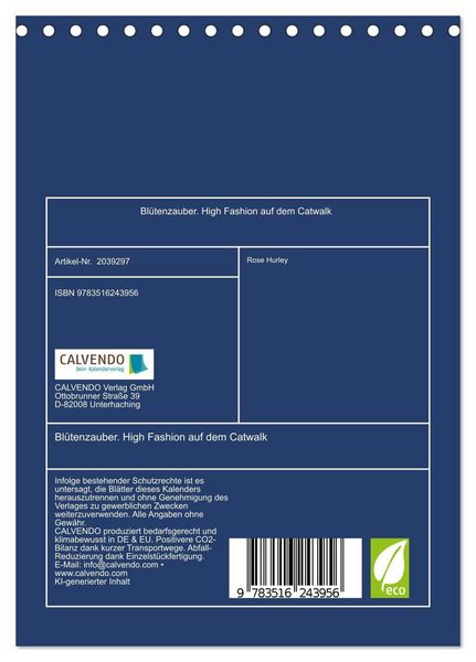 Produktbild: Bl&uuml;tenzauber. High Fashion auf dem Catwalk (Tischkalender 2026 DIN A5 hoch), CALVENDO Monatskalender