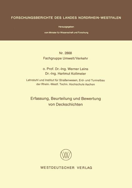 Erfassung, Beurteilung und Bewertung von Deckschichten, Taschenbuch von Werner Leins, VS Verlag für Sozialwissenschaften, 978-3-531-02868-2