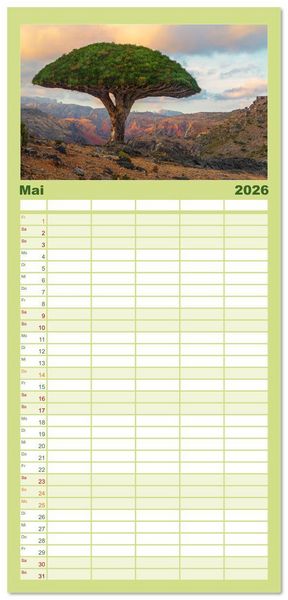 Produktbild: Familienplaner 2026 - Leidenschaft Landschaften mit 5 Spalten (Wandkalender, 21 x 45 cm) CALVENDO
