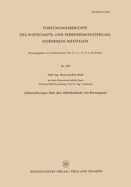 Produktbild: Untersuchungen &uuml;ber den Abhebedruck von Brenngasen