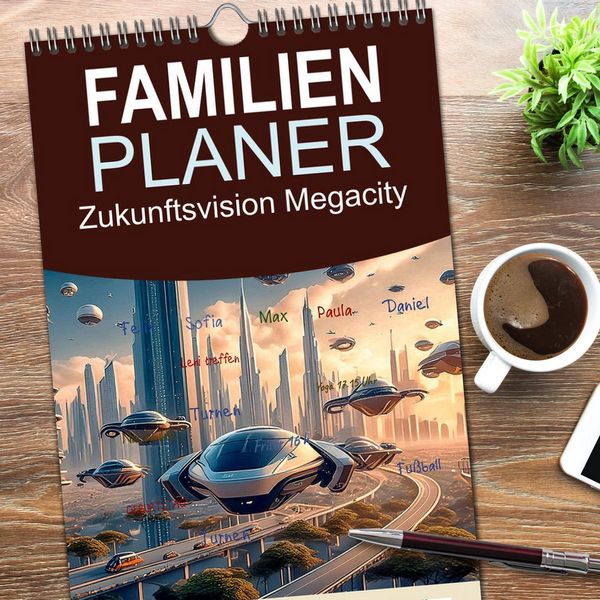 Produktbild: Familienplaner 2026 - Zukunftsvision Megacity mit 5 Spalten (Wandkalender, 21 x 45 cm) CALVENDO