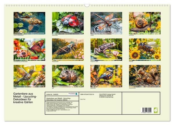 Produktbild: Gartentiere aus Metall - Upcycling-Dekoideen f&uuml;r kreative G&auml;rten (Wandkalender 2026 DIN A2 quer), CALVENDO Monatskalender