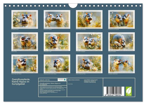 Produktbild: Zwergflusspferde. Kleine Hippos im Sumpfgebiet (Wandkalender 2027 DIN A4 quer), CALVENDO Monatskalender