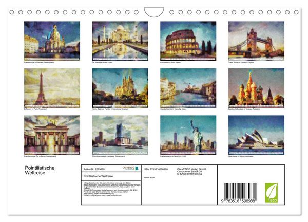Produktbild: Pointilistische Weltreise (Wandkalender 2026 DIN A4 quer), CALVENDO Monatskalender