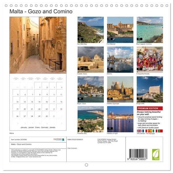 Produktbild: Malta - Gozo and Comino (Wall Calendar 2026 12 &times; 12 Inch) CALVENDO 12 Month Wall Calendar