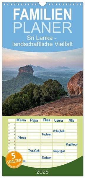 Familienplaner 2026 - Sri Lanka - landschaftliche Vielfalt mit 5 Spalten (Wandkalender, 21 x 45 cm) CALVENDO