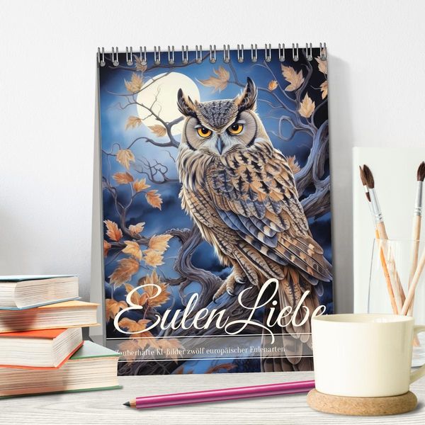 Produktbild: Eulenliebe (Tischkalender 2026 DIN A5 hoch), CALVENDO Monatskalender