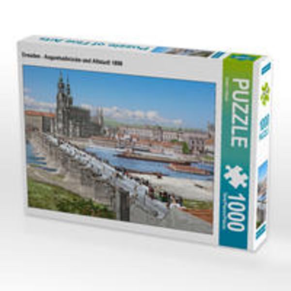 CALVENDO Puzzle Dresden - Augustusbrücke und Altstadt 1898 | 1000 Teile Lege-Größe 64x48cm Foto-Puzzle für glückliche Stunden