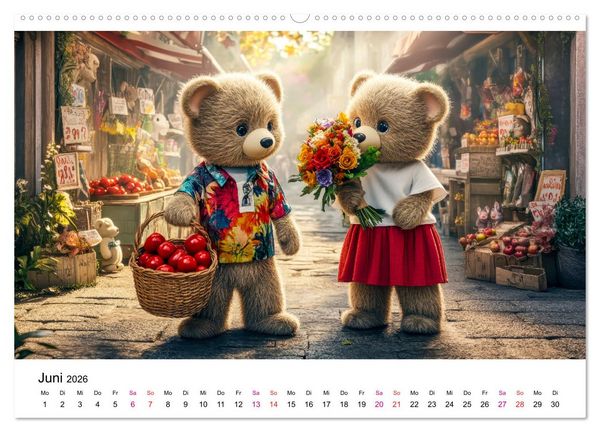 Produktbild: Teddys Welt - B&auml;renstark durchs Jahr (hochwertiger Premium Wandkalender 2026 DIN A2 quer), Kunstdruck in Hochglanz