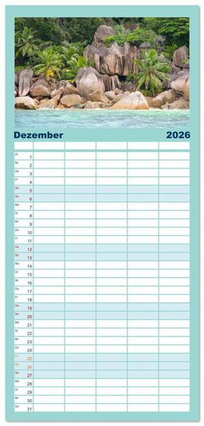 Produktbild: Familienplaner 2026 - Seychellen - unterwegs mit Julia Hahn mit 5 Spalten (Wandkalender, 21 x 45 cm) CALVENDO