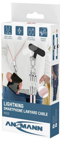 Produktbild: Ansmann USB-Kabel Apple Lightning Stecker, USB-C&reg; Stecker 1.2m Pink 1700-0189