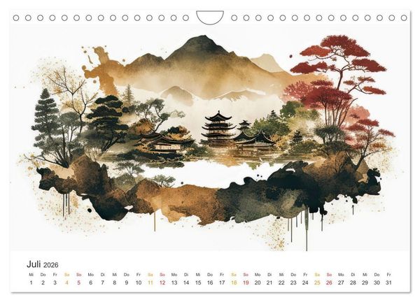 Produktbild: Japan - Aquarell Kunst und Tradition (Wandkalender 2026 DIN A4 quer), CALVENDO Monatskalender