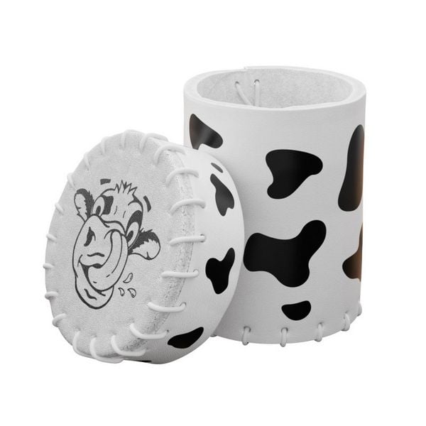 Q-Workshop QWO98406 - Cow Leather Dice Cup white/black, Leder, Kuh-Würfelbecher 8,5x5,5cm