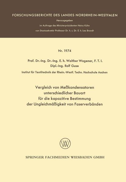 Produktbild: Vergleich von Me&szlig;kondensatoren unterschiedlicher Bauart f&uuml;r die kapazitive Bestimmung der Ungleichm&auml;&szlig;igkeit von Faserverb&auml;nden