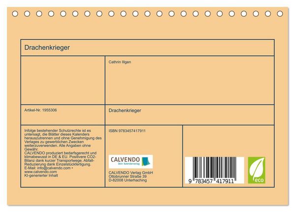 Produktbild: Drachenkrieger (Tischkalender 2026 DIN A5 quer), CALVENDO Monatskalender