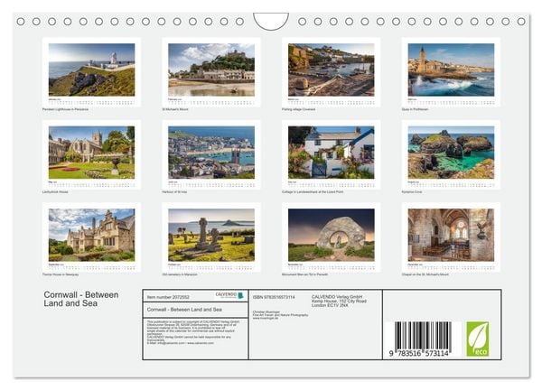 Produktbild: Cornwall - Between Land and Sea (Wall Calendar 2026 DIN A4 landscape), CALVENDO 12 Month Wall Calendar
