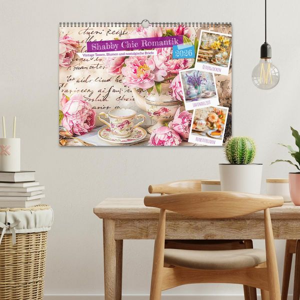 Produktbild: Shabby Chic Romantik - Vintage Tassen, Blumen und nostalgische Briefe (Wandkalender 2026 DIN A3 quer), CALVENDO Monatskalender