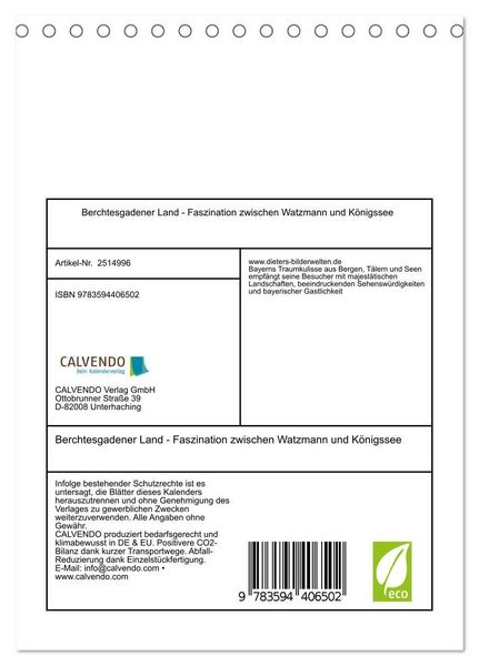 Produktbild: Berchtesgadener Land - Faszination zwischen Watzmann und K&ouml;nigssee (Tischkalender 2027 DIN A5 hoch), CALVENDO Monatskalender