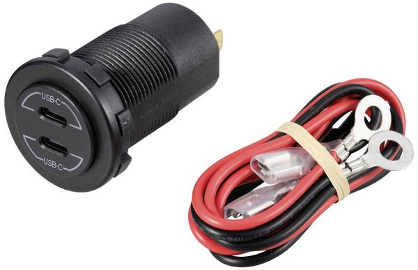 Produktbild: VOLTCRAFT USB-C&reg;-Doppelsteckdose 9V-30V-60W Belastbarkeit Strom max.=3A 12 - 24 V/DC