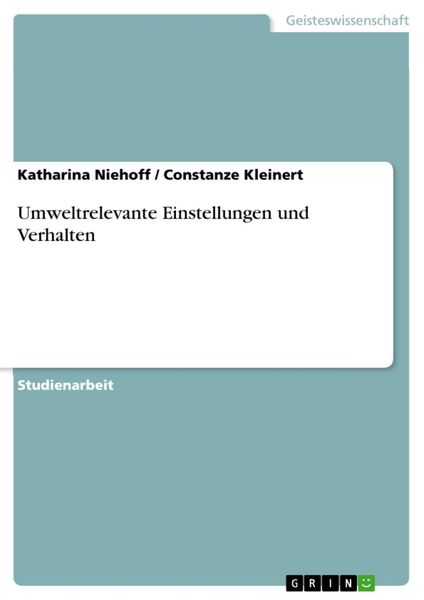 Produktbild: Umweltrelevante Einstellungen und Verhalten