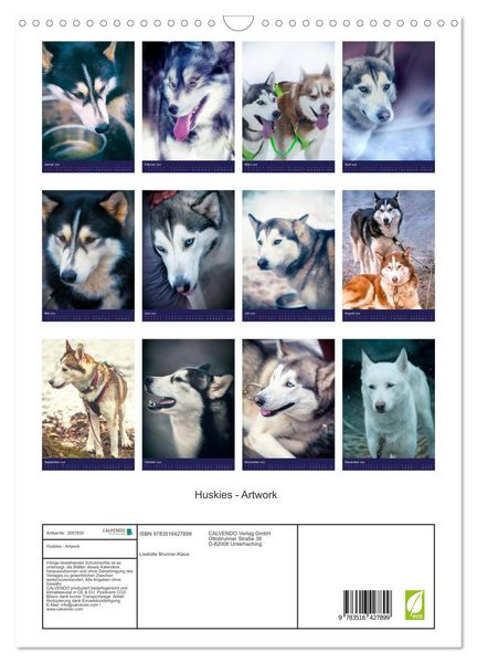 Produktbild: Huskies - Artwork (Wandkalender 2026 DIN A3 hoch), CALVENDO Monatskalender