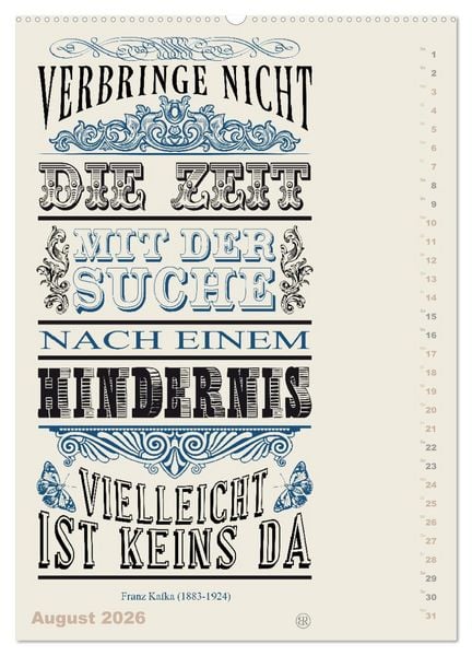 Produktbild: Die sch&ouml;nsten Lebensweisheiten Typo - Kalender (hochwertiger Premium Wandkalender 2026 DIN A2 hoch), Kunstdruck in Hochglanz