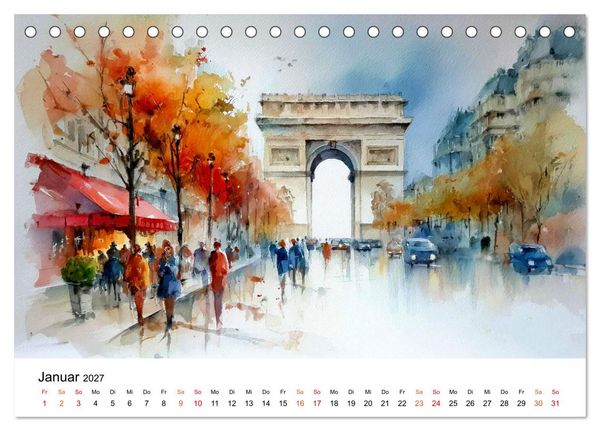 Produktbild: Paris in sanften Farben (Tischkalender 2027 DIN A5 quer), CALVENDO Monatskalender