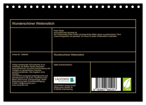 Produktbild: Wundersch&ouml;ner Wellensittich (Tischkalender 2026 DIN A5 quer), CALVENDO Monatskalender