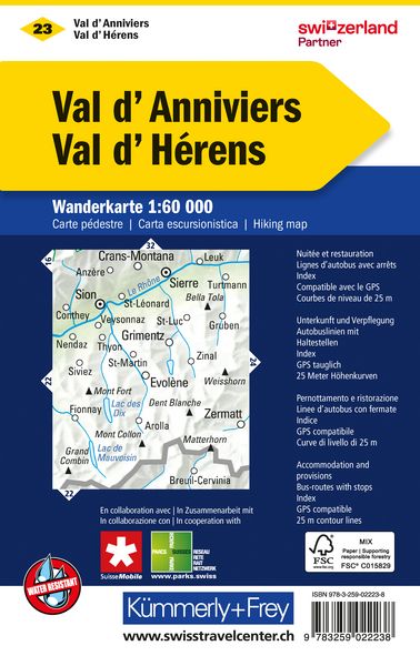 Produktbild: K&uuml;mmerly+Frey Wanderkarte 23 Val d'Anniviers, Val d'H&eacute;rens 1:60.000
