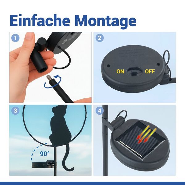 Produktbild: LED Gartenstecker Katze Solar, solarbetriebene Gartenbeleuchtung