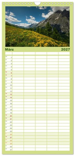 Produktbild: Familienplaner 2027 - Natur im Aostatal mit 5 Spalten (Wandkalender, 21 x 45 cm) CALVENDO
