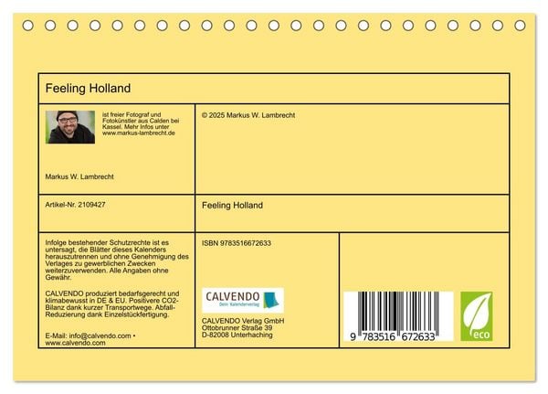 Produktbild: Feeling Holland (Tischkalender 2026 DIN A5 quer), CALVENDO Monatskalender