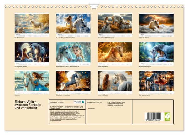 Produktbild: Einhorn-Welten - zwischen Fantasie und Wirklichkeit (Wandkalender 2026 DIN A3 quer), CALVENDO Monatskalender