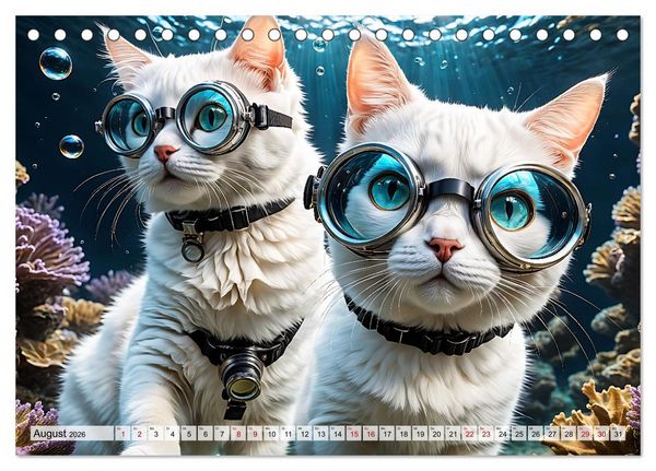 Produktbild: Katzen unter Wasser (Tischkalender 2026 DIN A5 quer), CALVENDO Monatskalender