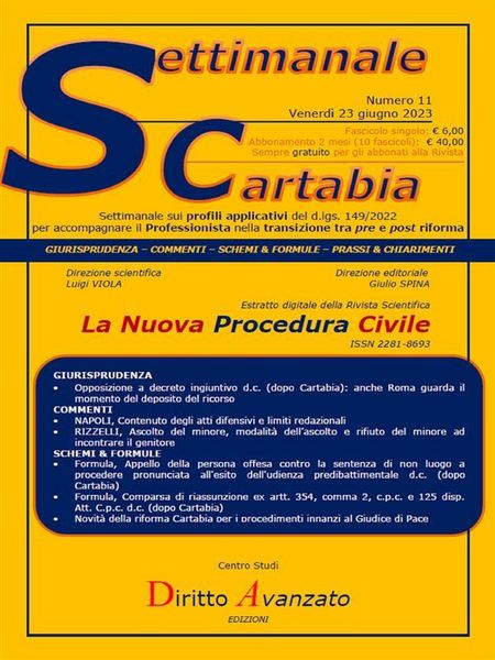 Produktbild: SETTIMANALE CARTABIA n. 11 - Venerd&igrave; 23.6.2023