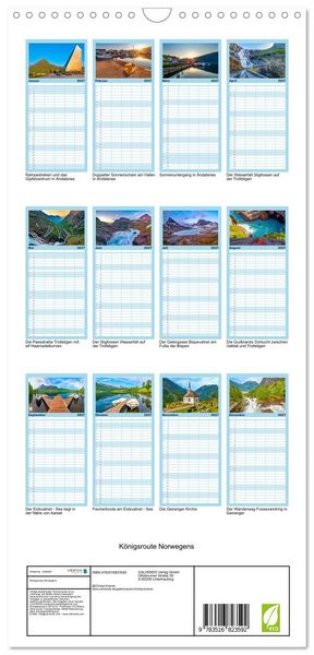 Produktbild: Familienplaner 2027 - K&ouml;nigsroute Norwegens mit 5 Spalten (Wandkalender, 21 x 45 cm) CALVENDO