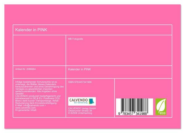 Produktbild: Kalender in PINK (Tischkalender 2026 DIN A5 quer), CALVENDO Monatskalender