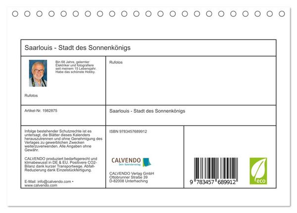 Produktbild: Saarlouis - Stadt des Sonnenk&ouml;nigs (Tischkalender 2026 DIN A5 quer), CALVENDO Monatskalender