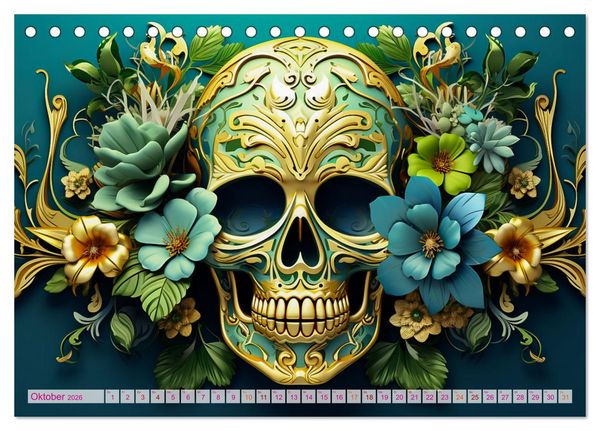 Produktbild: Skull Flower - Totenkopf ART (Tischkalender 2026 DIN A5 quer), CALVENDO Monatskalender