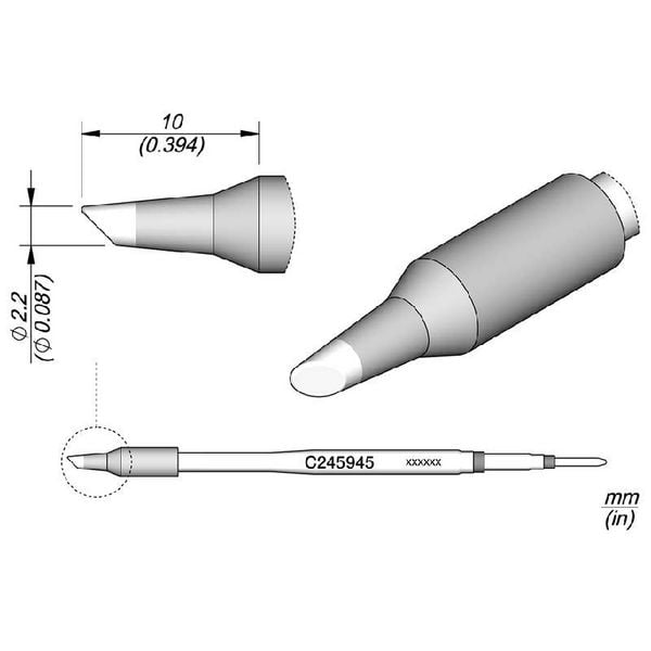 JBC Tools C245945 Lötspitze Rundform, abgeschrägt Spitzen-Größe 2.2 mm Inhalt 1 St.